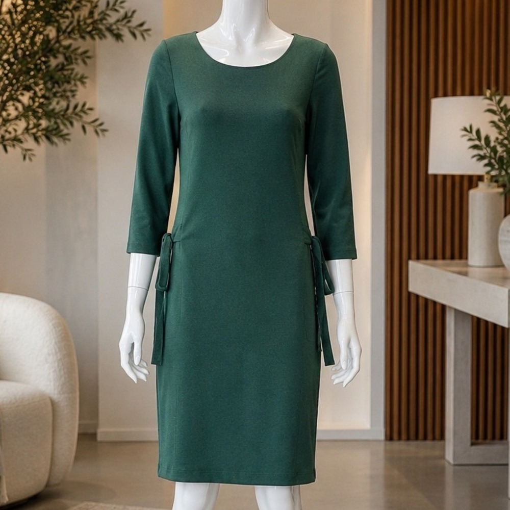 The Lines In Between Womens Dress Green Side Tie Sheath Large